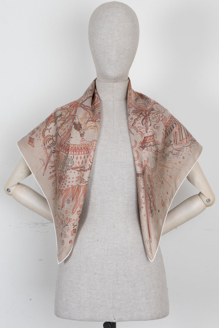 HERMÈS Hold The Line 90 Carrè Silk White