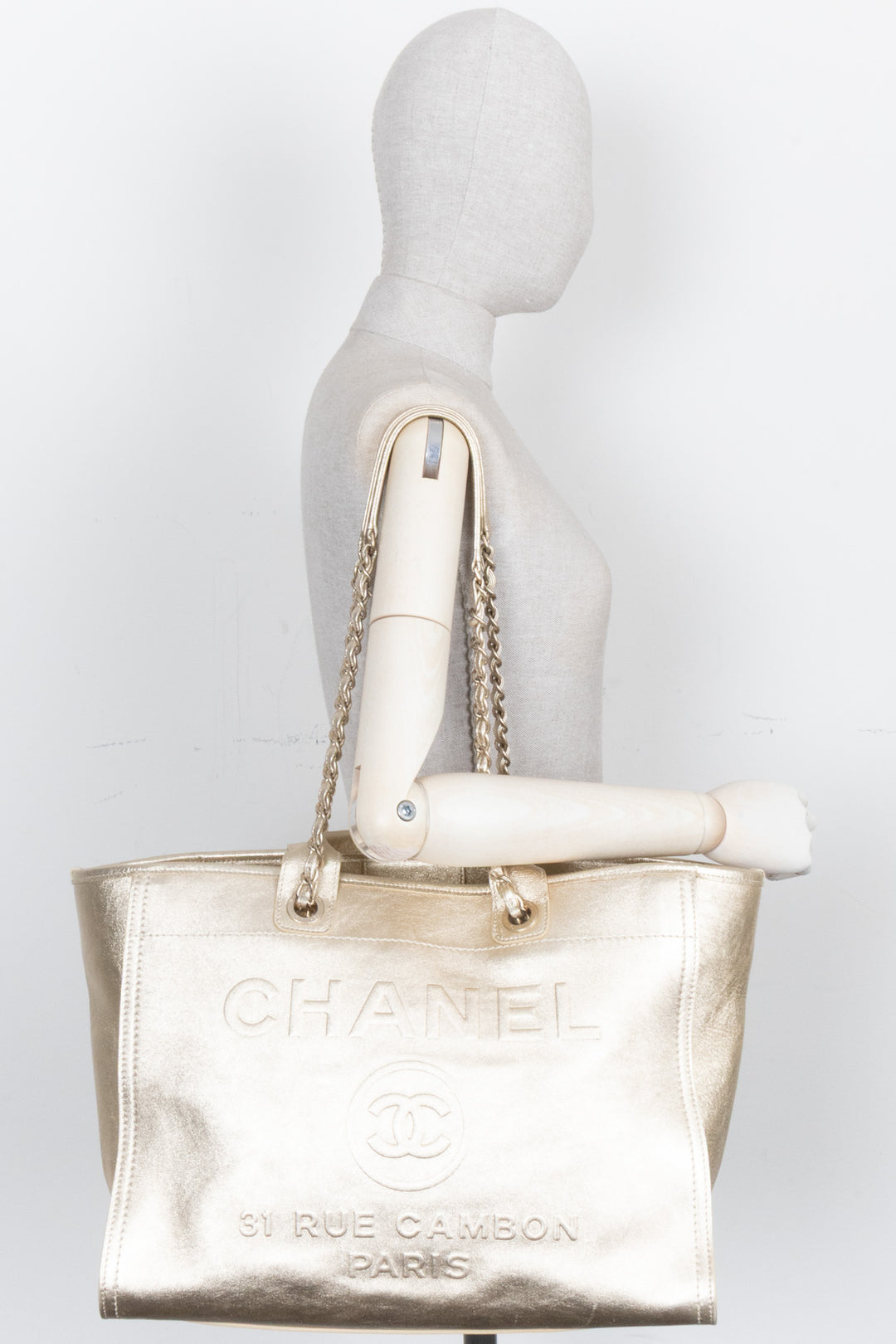 CHANEL Deauville Tote Medium Calfskin Gold
