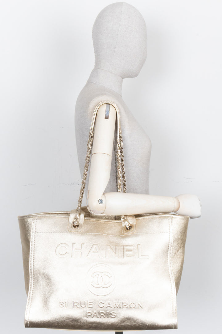 CHANEL Deauville Tote Medium Calfskin Gold