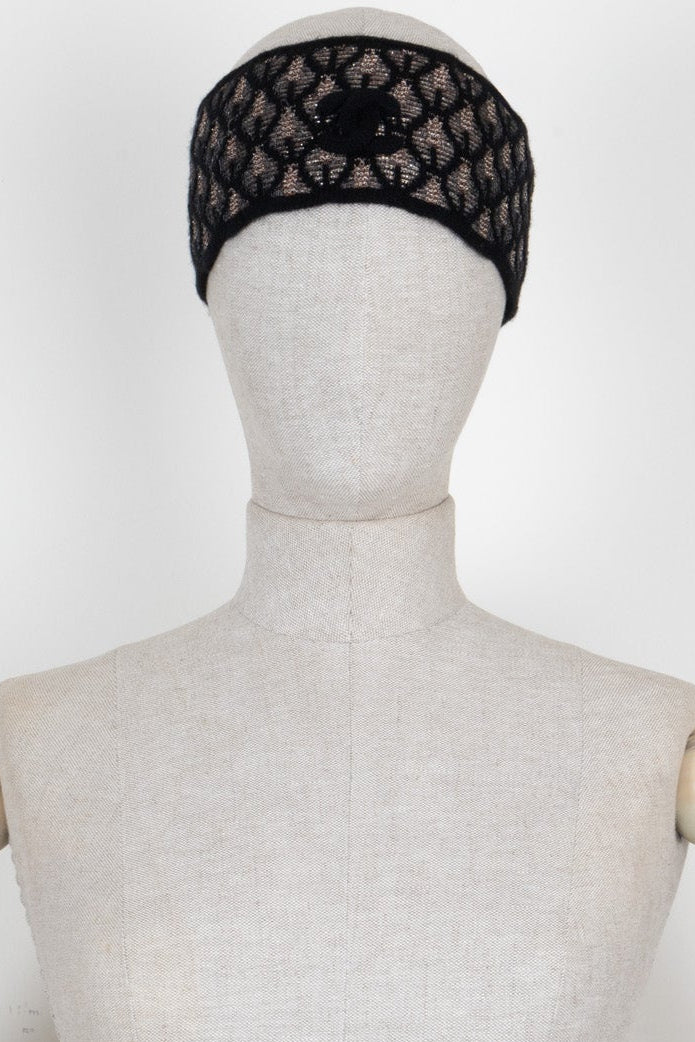 CHANEL Bandeau tricoté CC en cachemire noir
