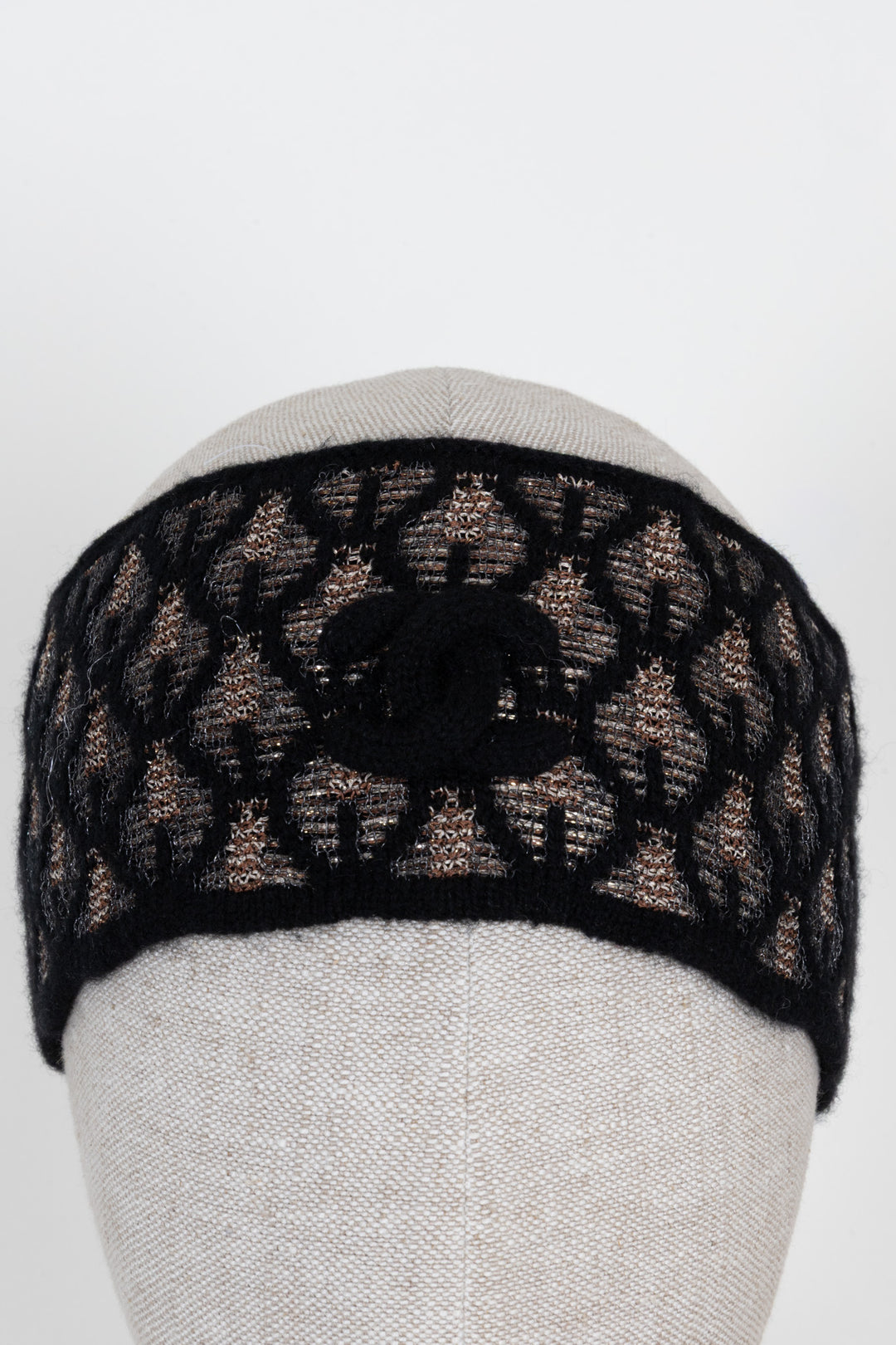 CHANEL Bandeau tricoté CC en cachemire noir