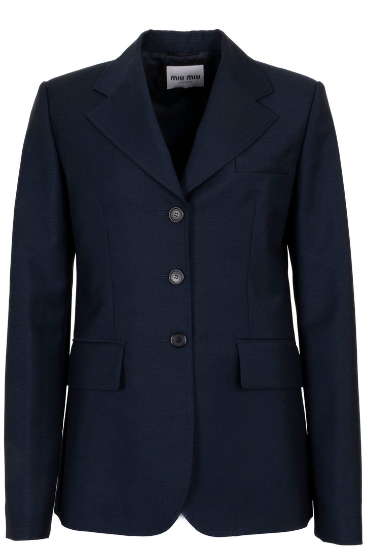 MIU MIU 2024 Single Breasted Blazer Mohair Wool Navy