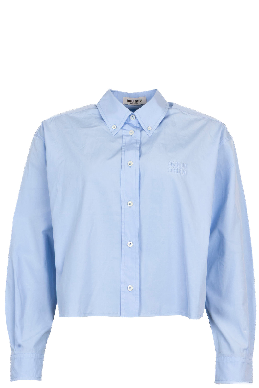 MIU MIU Logo Cropped Distressed Shirt Cotton Blue