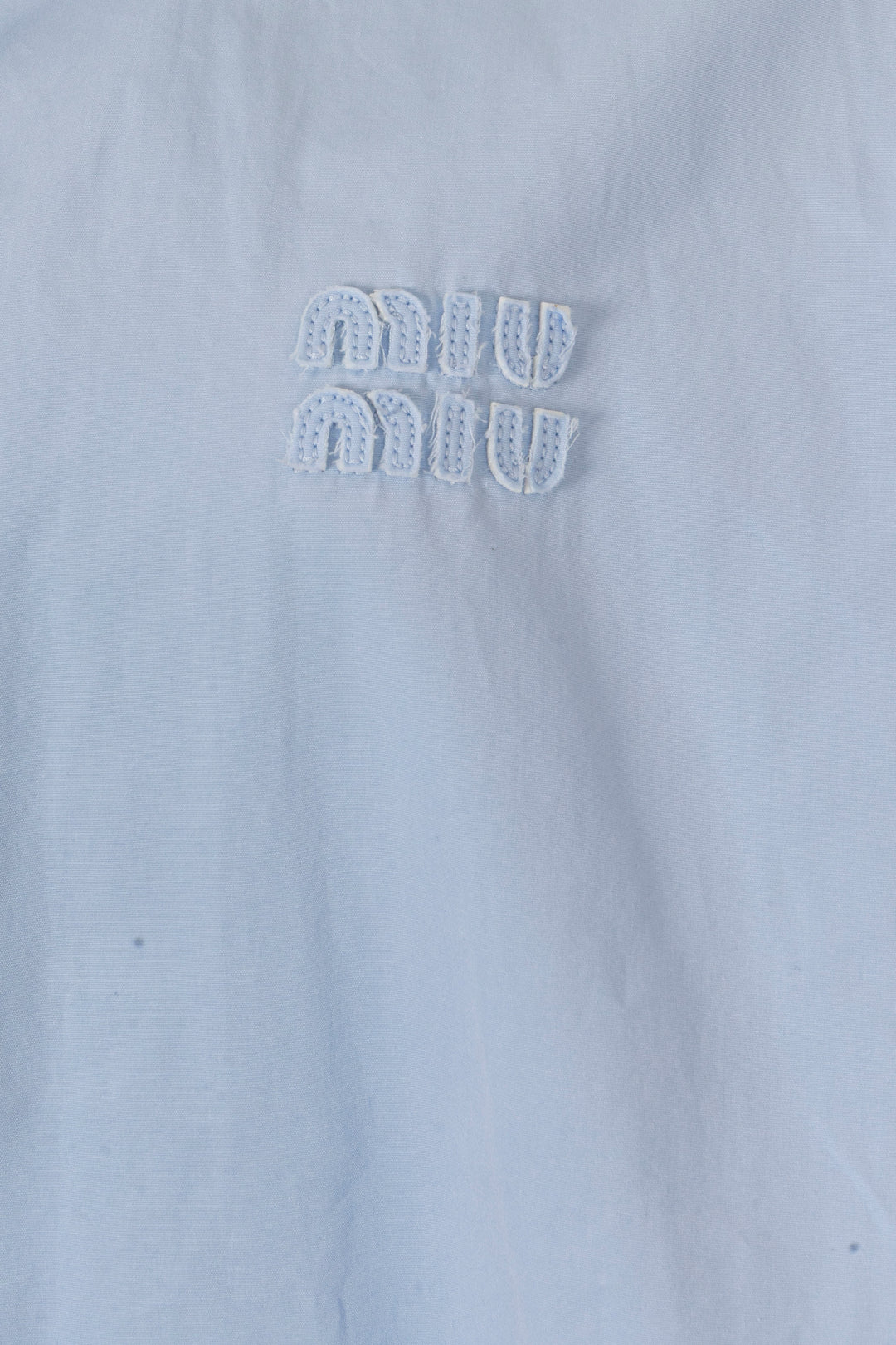 MIU MIU Logo Cropped Distressed Shirt Cotton Blue