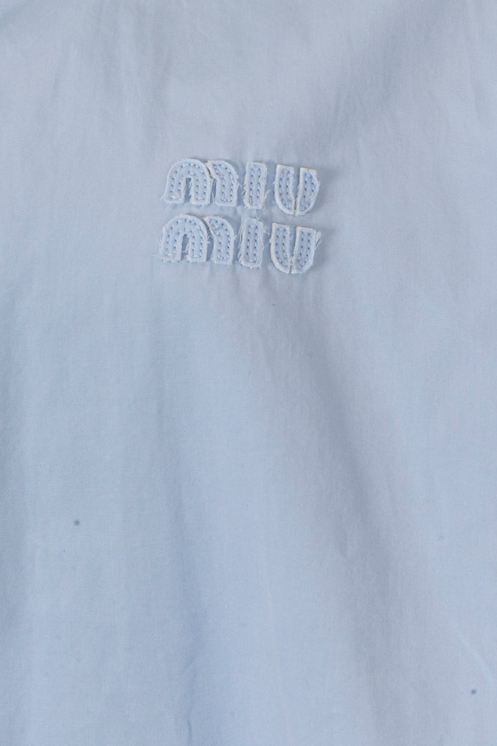 MIU MIU Logo Cropped Distressed Shirt Cotton Blue