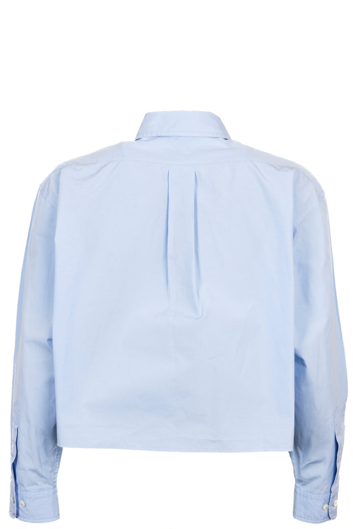 MIU MIU Logo Cropped Distressed Shirt Cotton Blue