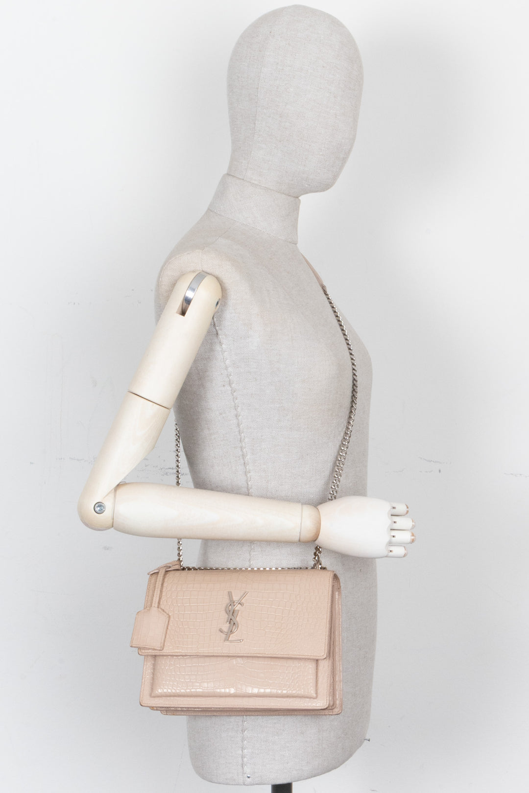 YVES SAINT LAURENT Sunset Bag Croc Embossed Nude