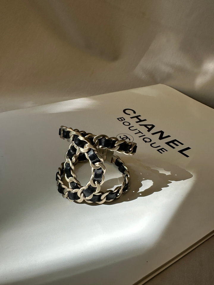 CHANEL 2016 CC Cuff Champagne Black Leather