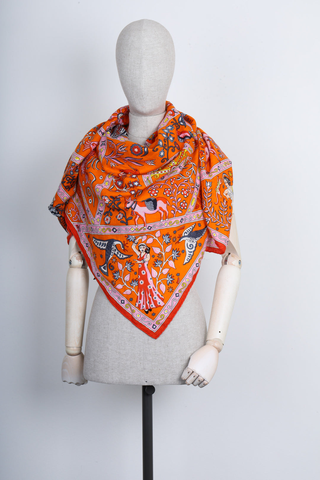 HERMES Cashmere&amp;Silk Scarf 140 Peuple du Vente Orange