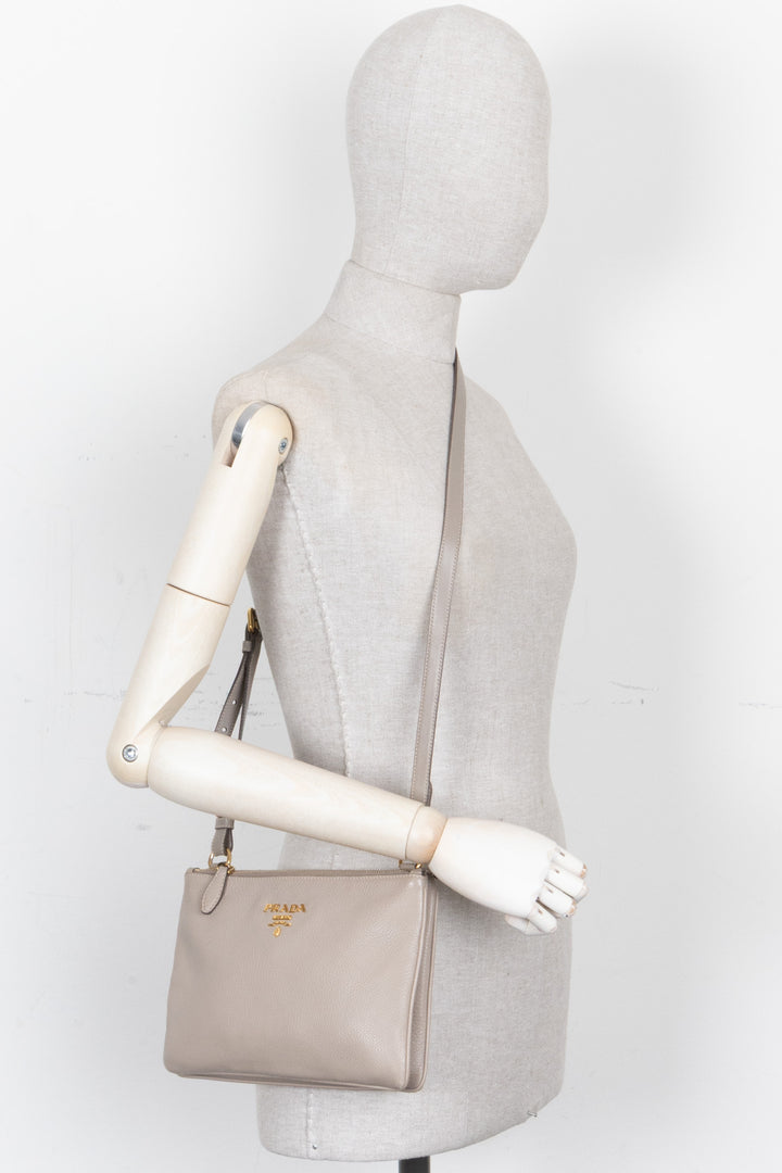 PRADA Daino Crossbody Bag Leather Grey