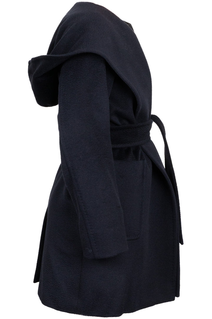 MAX MARA Hooded Belted Short Coat Camel Hair Navy