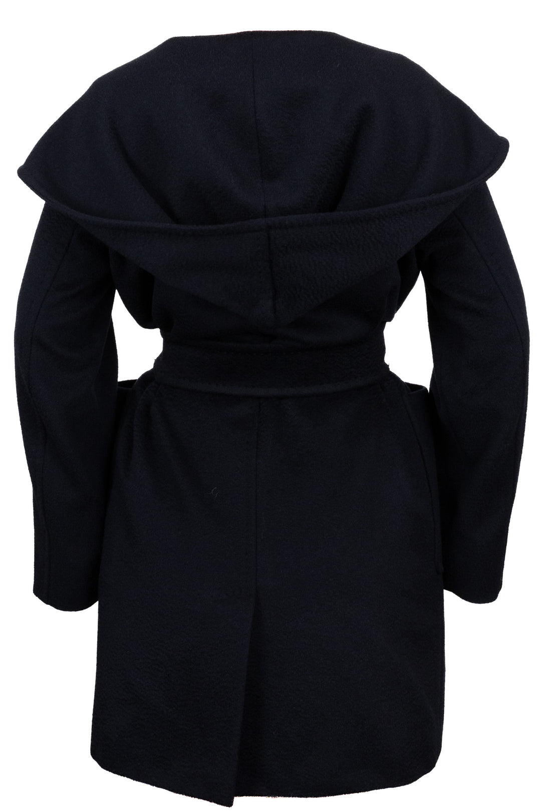 MAX MARA Hooded Belted Short Coat Camel Hair Navy