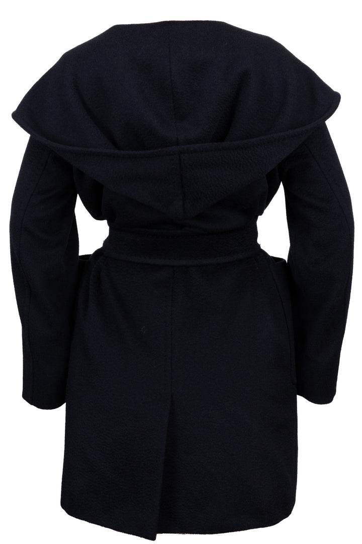 MAX MARA Hooded Belted Short Coat Camel Hair Navy