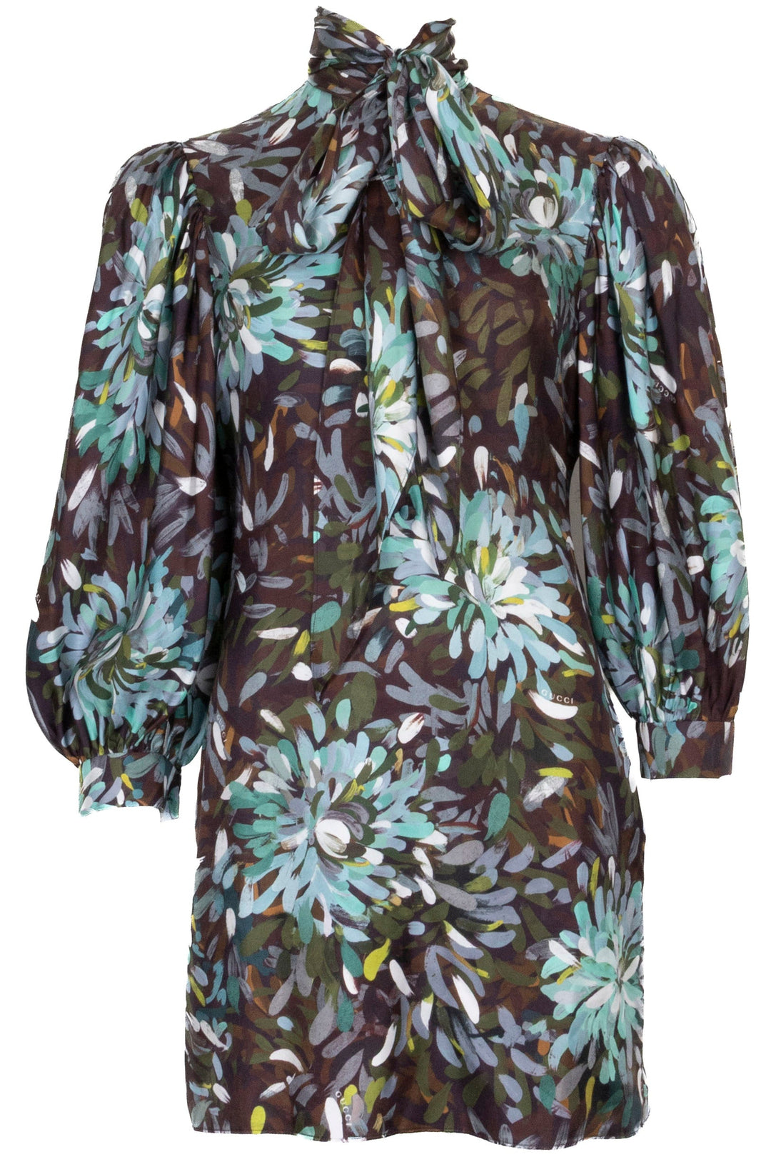 GUCCI Floral Print Dress Silk Green Brown REAWAKE GUCCI Floral Print Dress Silk Green Brown REAWAKE