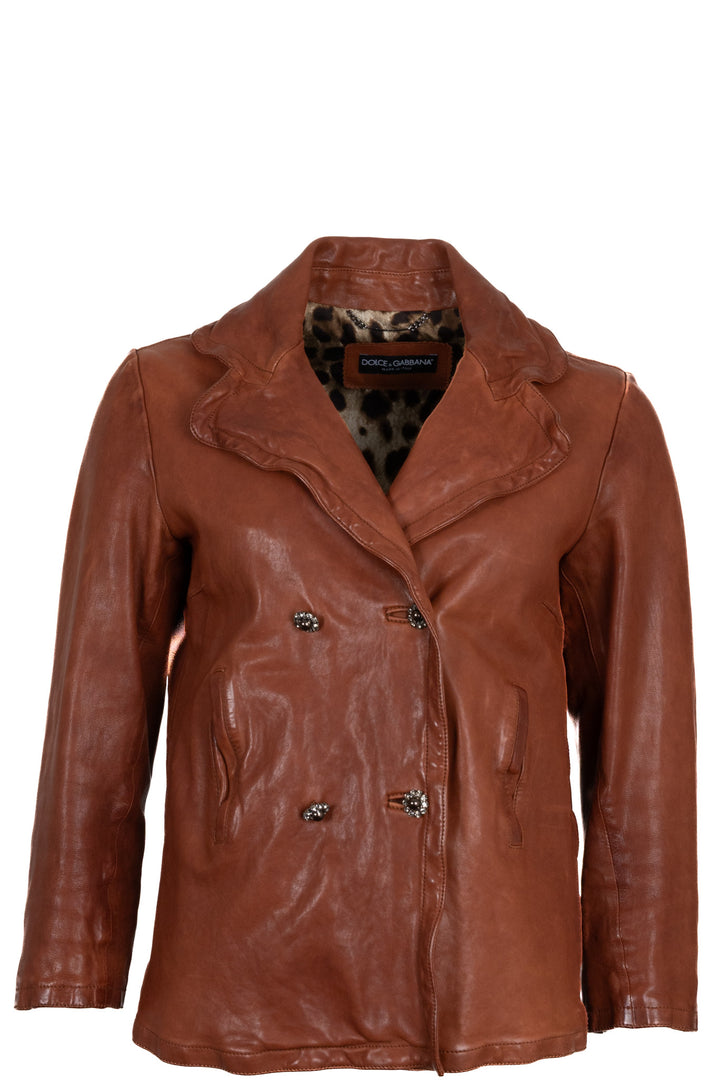 DOLCE & GABBANA Double Breasted Crystal Jacket Lambskin Cognac