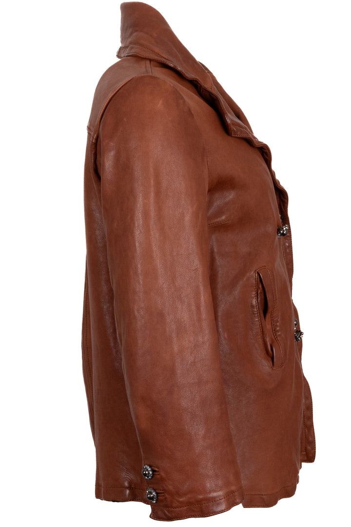 DOLCE & GABBANA Double Breasted Crystal Jacket Lambskin Cognac