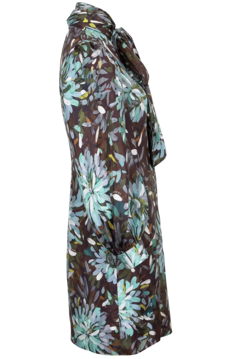 GUCCI Floral Print Dress Silk Green Brown – REAWAKE