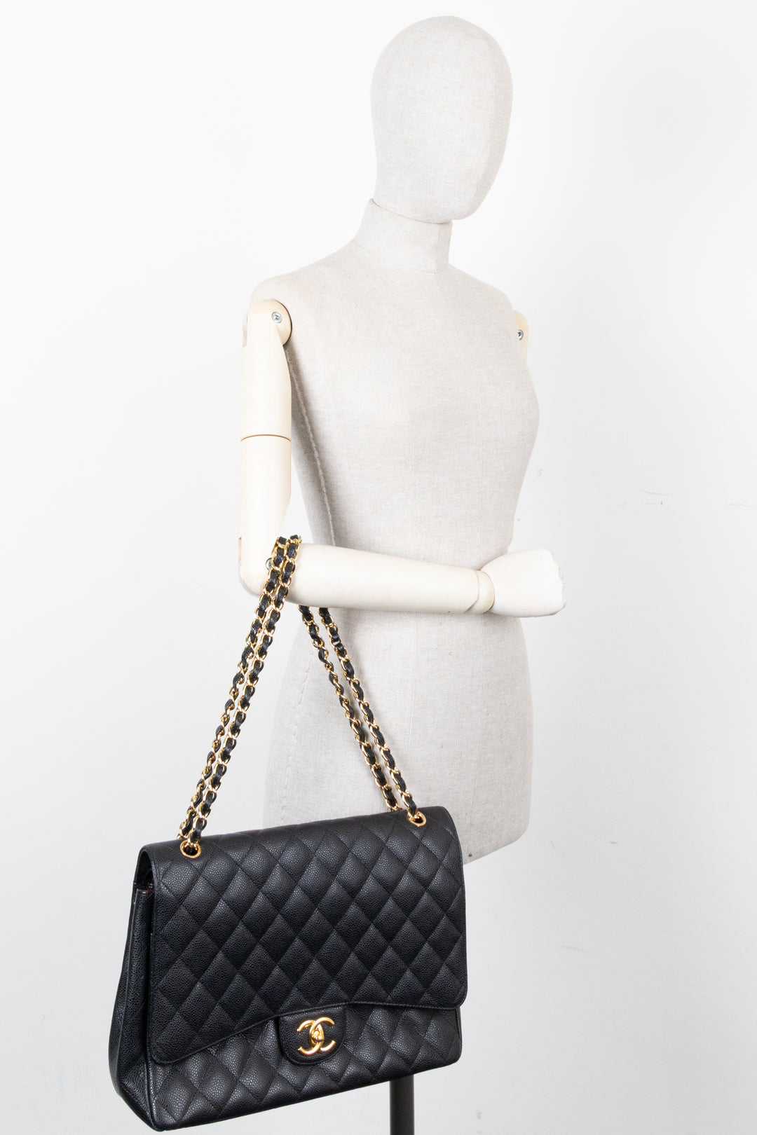 CHANEL Maxi Double Flap Bag Caviar Black