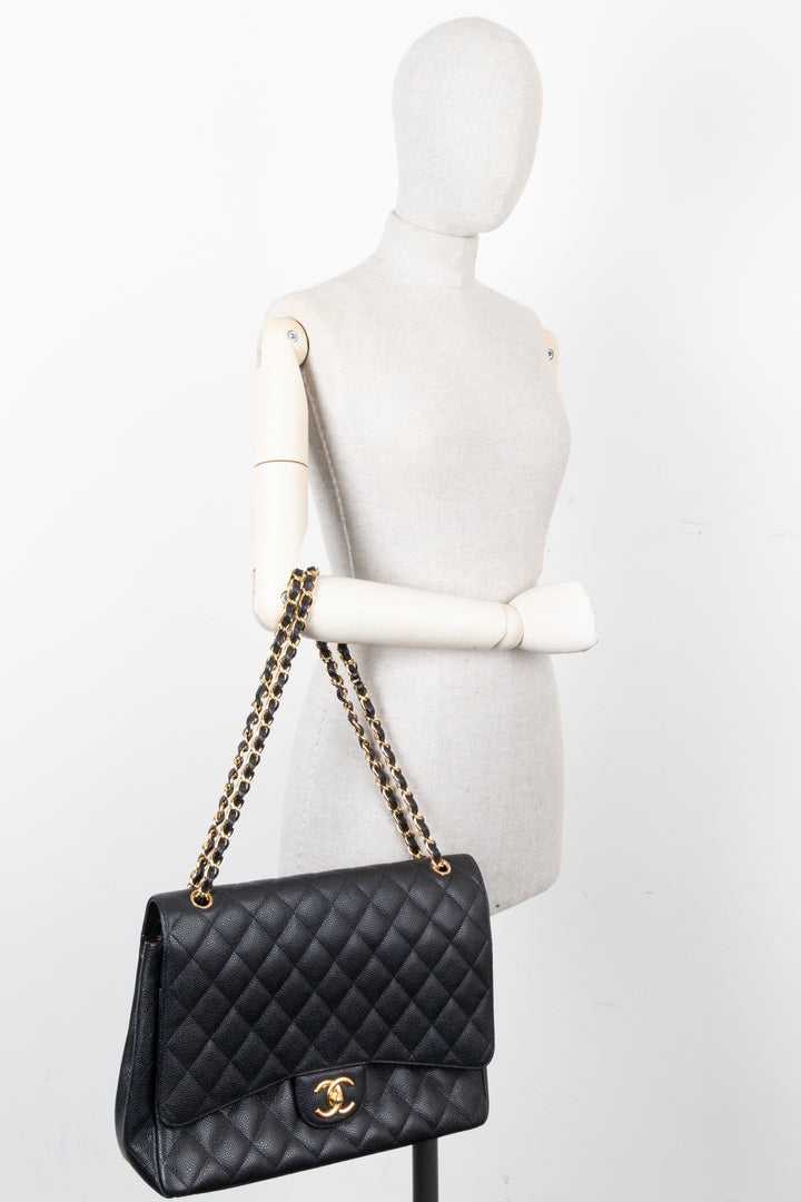 CHANEL Maxi Double Flap Bag Caviar Black