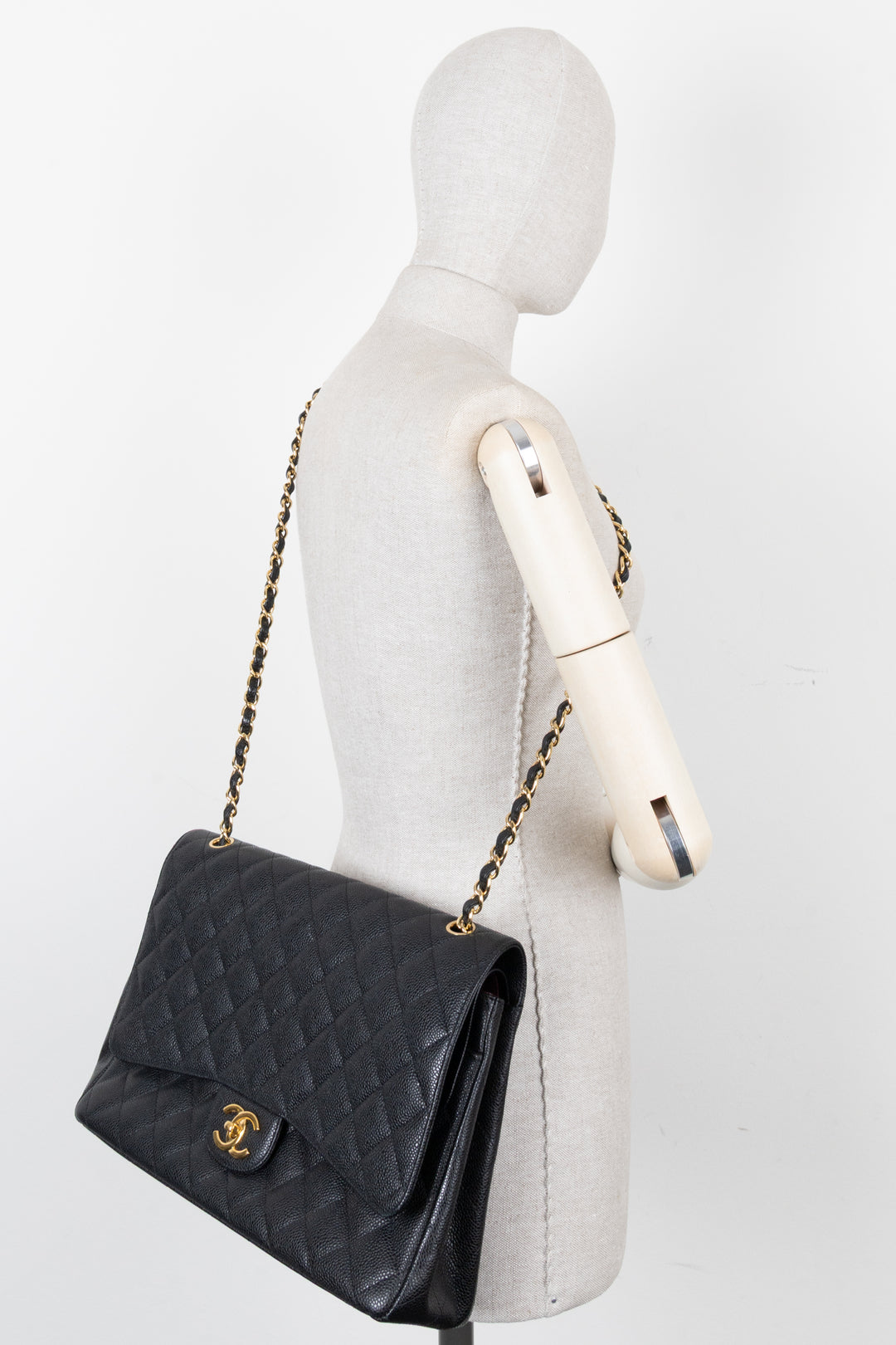 CHANEL Maxi Double Flap Bag Caviar Black