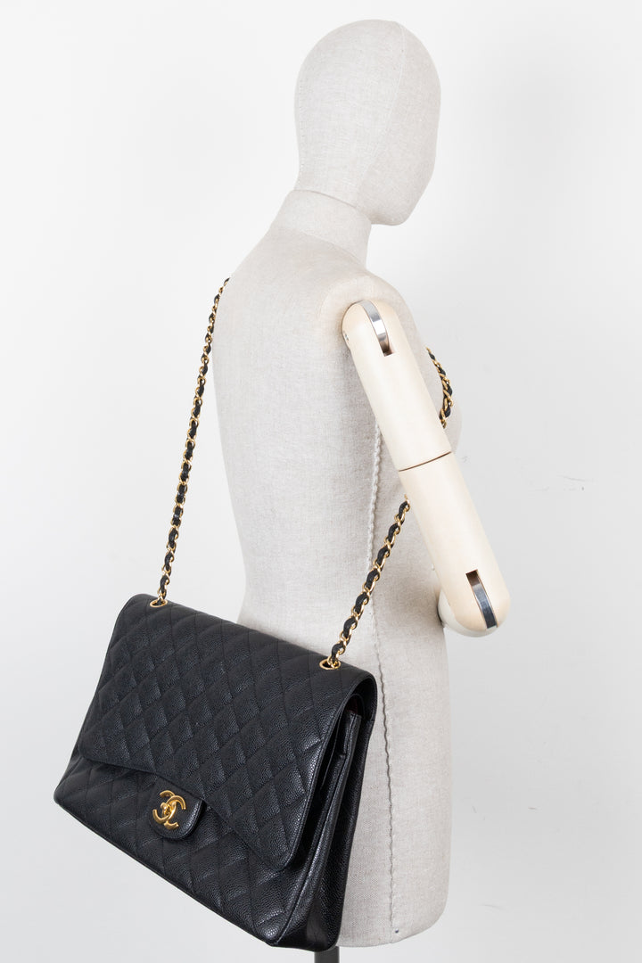 CHANEL Maxi Double Flap Bag Caviar Black
