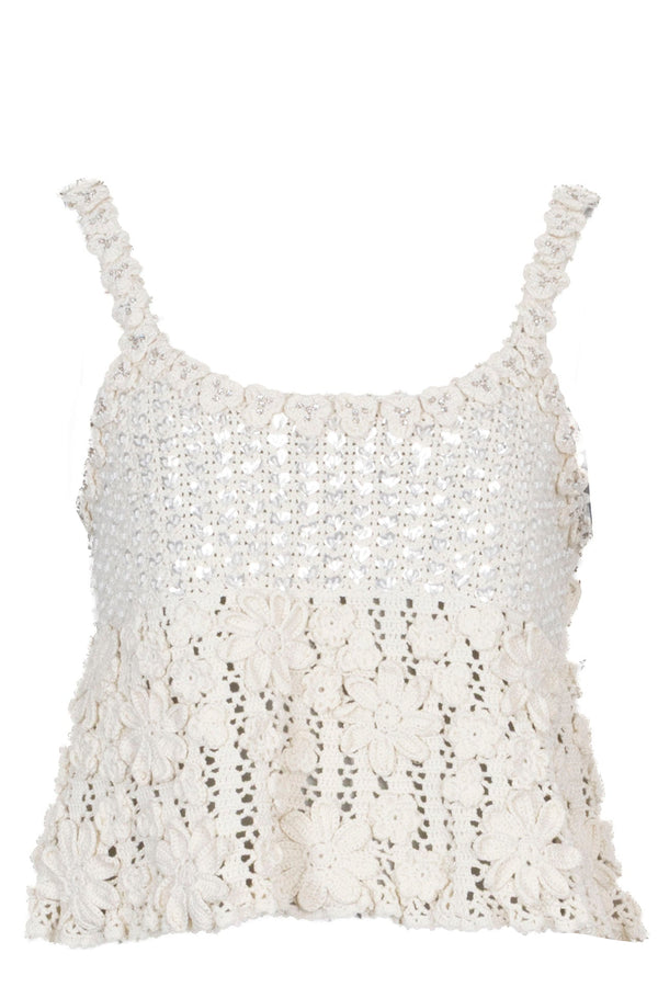 CELINE Top en crochet Cristaux Ivoire