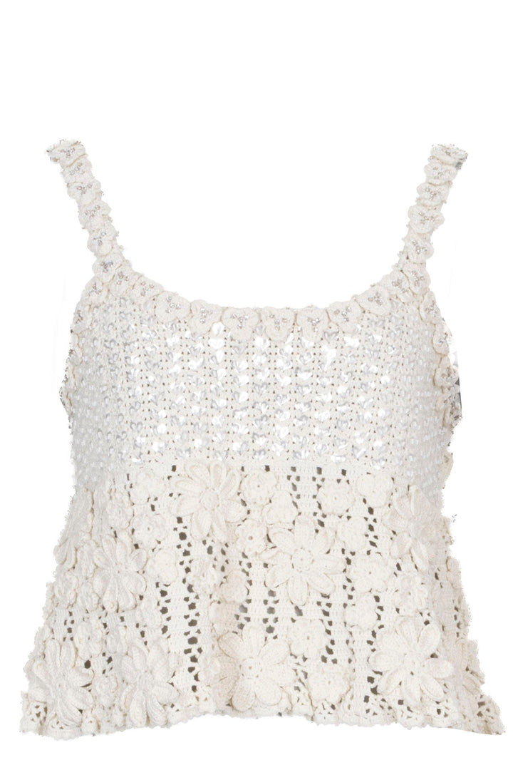 CELINE Crochet Top Crystals Ivory