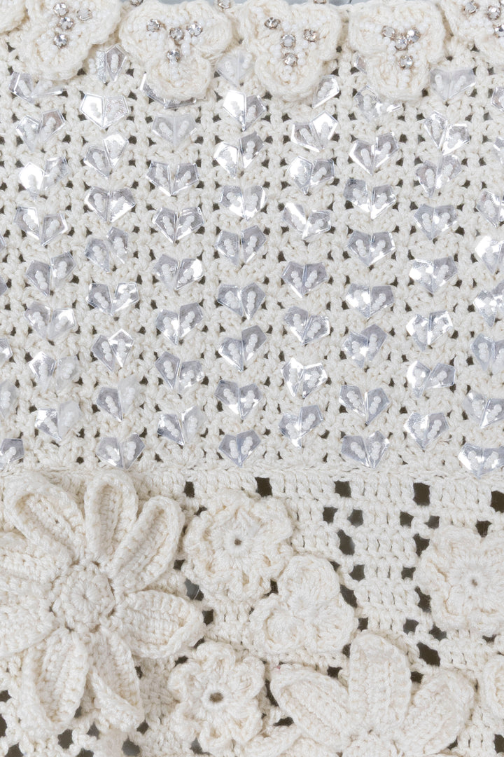 CELINE Crochet Top Crystals Ivory
