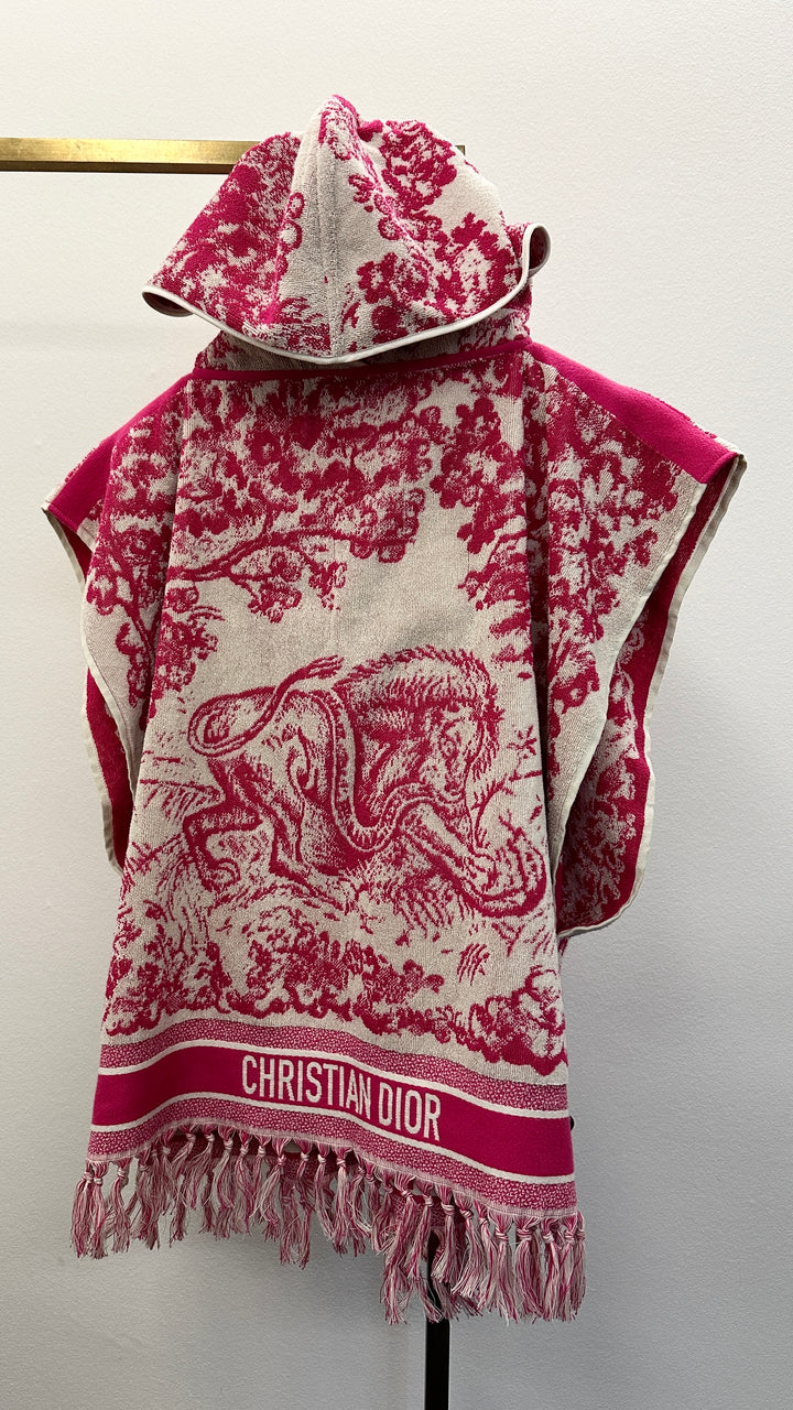 CHRISTIAN DIOR Terry Cloth Fringed Poncho Pink Toile De Jouy