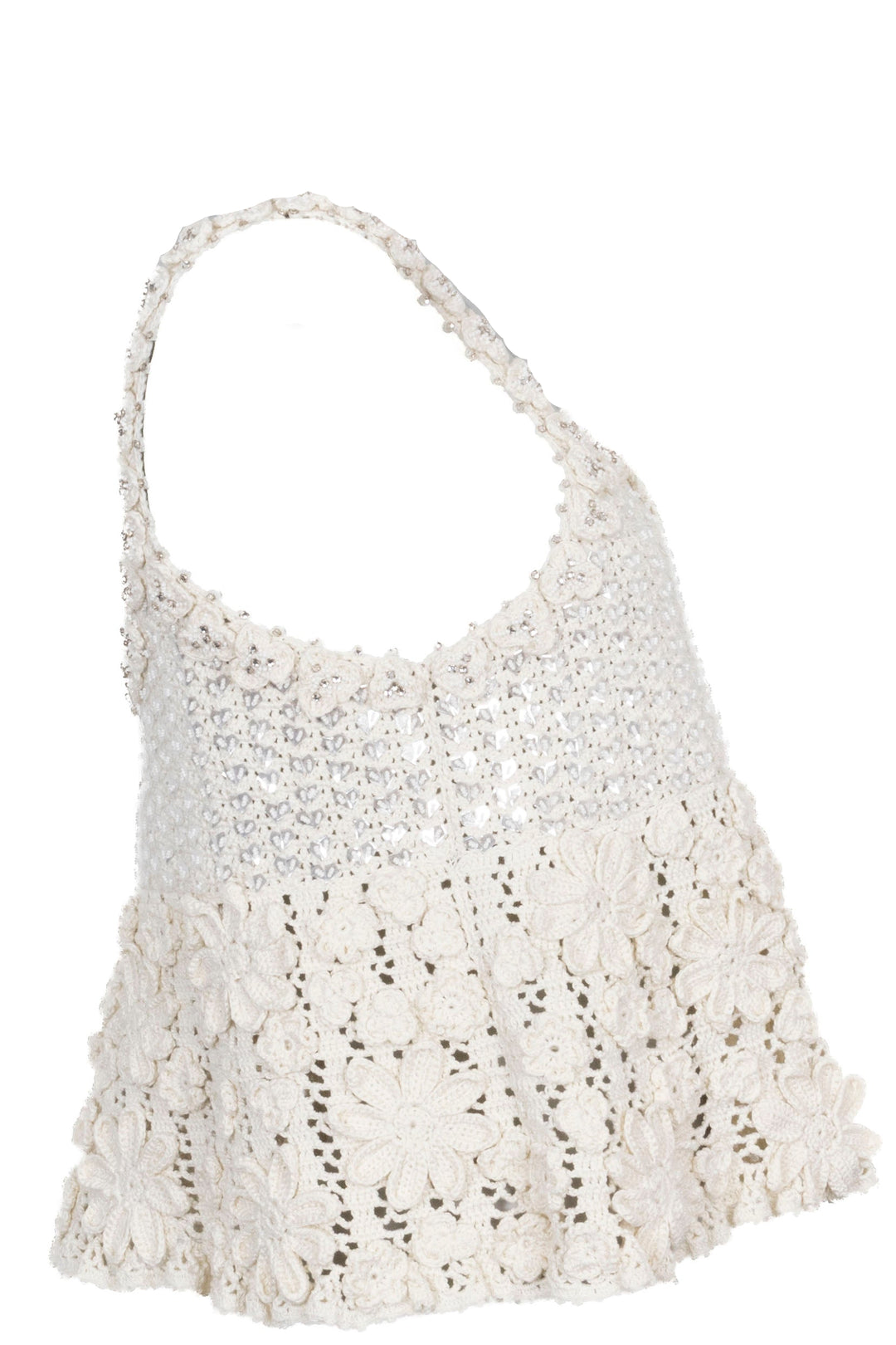 CELINE Crochet Top Crystals Ivory