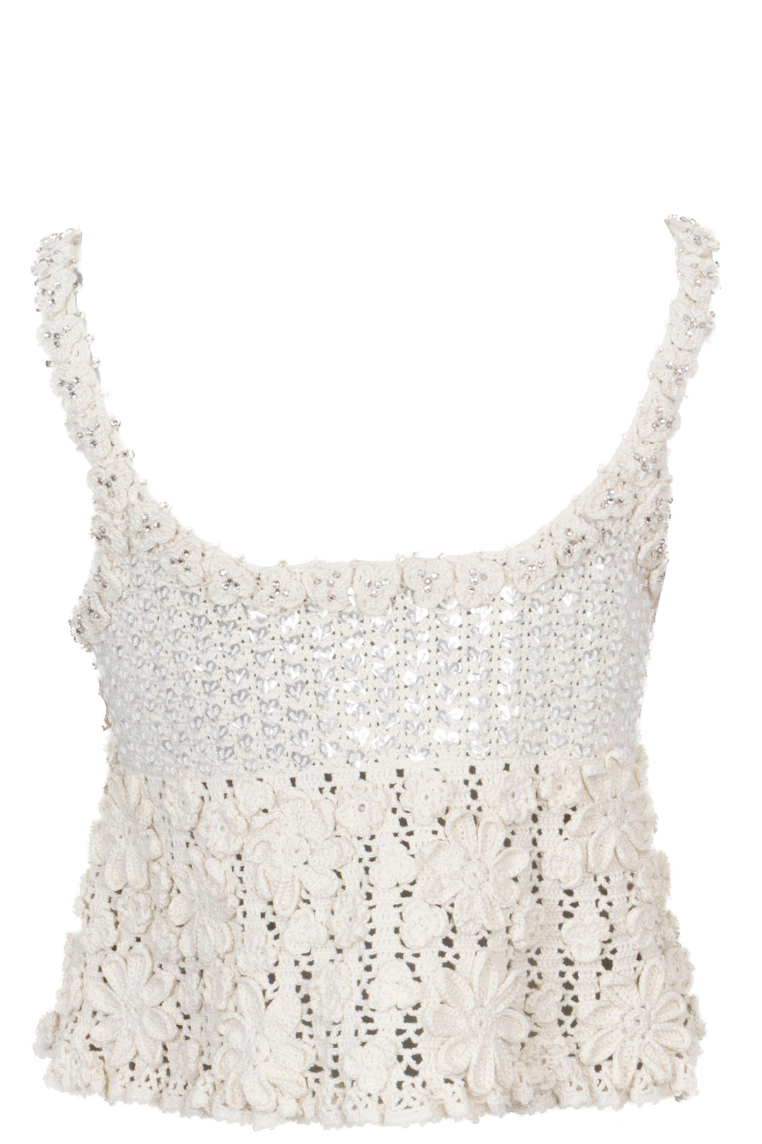CELINE Crochet Top Crystals Ivory