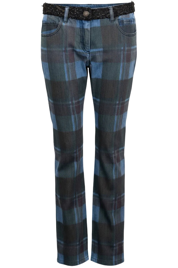 CHANEL Paris-Edinburgh Denim Pants Tartan Denim Blue