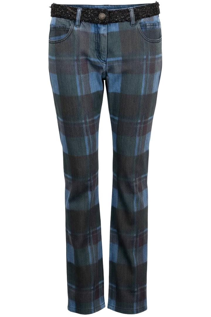 CHANEL Paris-Edinburgh Denim Pants Tartan Denim Blue
