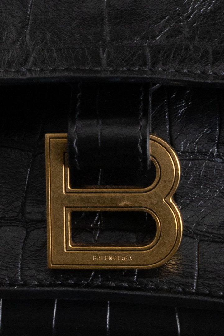 BALENCIAGA Crush Chain Bag Large Croc Embossed Black