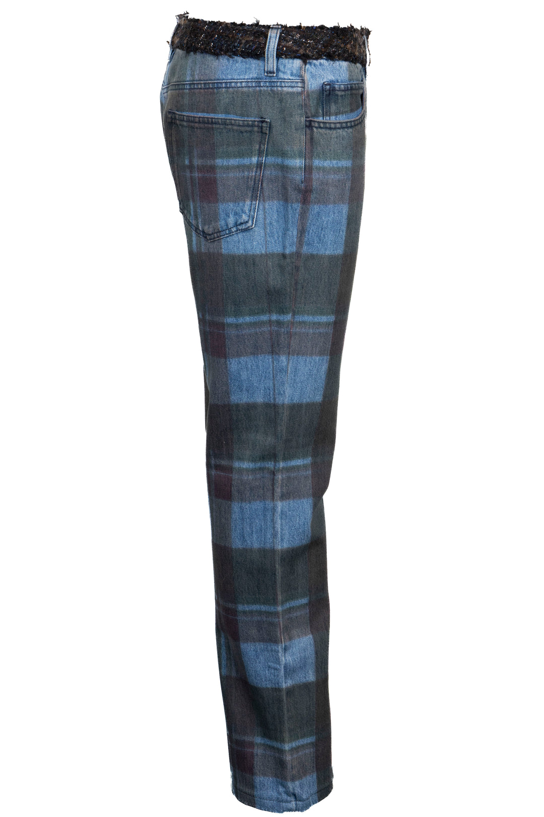 CHANEL Paris-Edinburgh Denim Pants Tartan Denim Blue