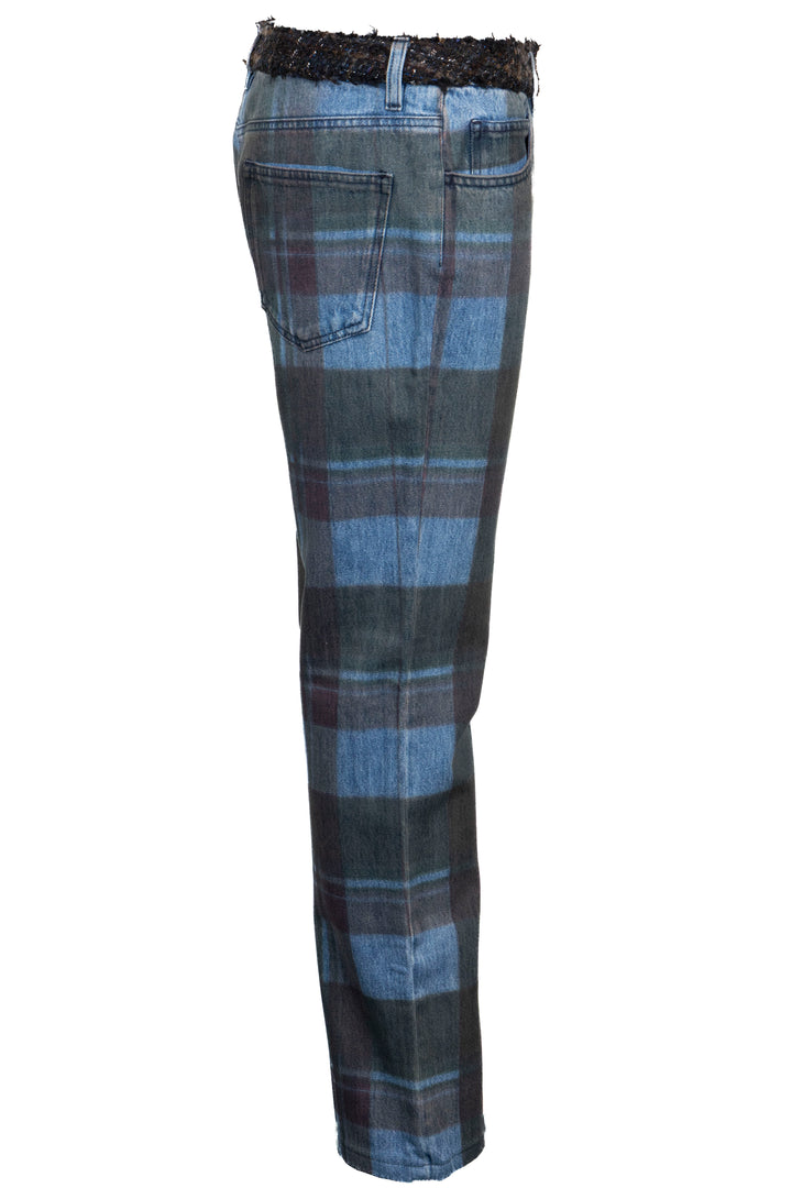 CHANEL Paris-Edinburgh Denim Pants Tartan Denim Blue