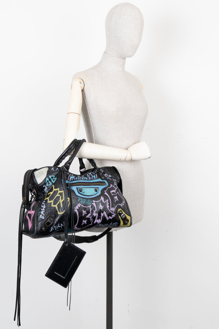 BALENCIAGA Graffiti City Tote Bag Black