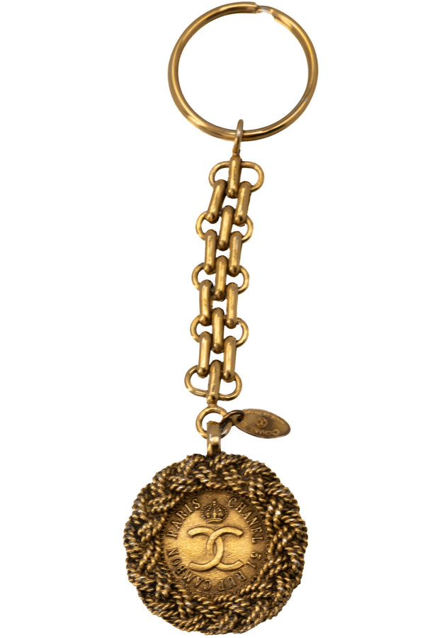 CHANEL Vintage Coco Mark Key Ring Metal Gold