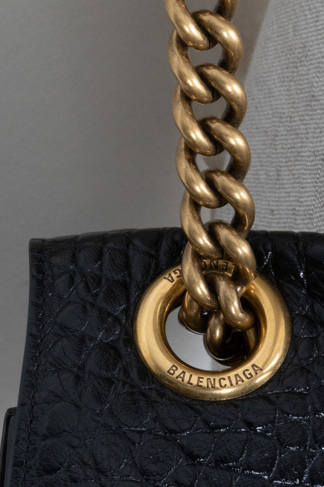 BALENCIAGA Crush Chain Bag Large Croc Embossed Black