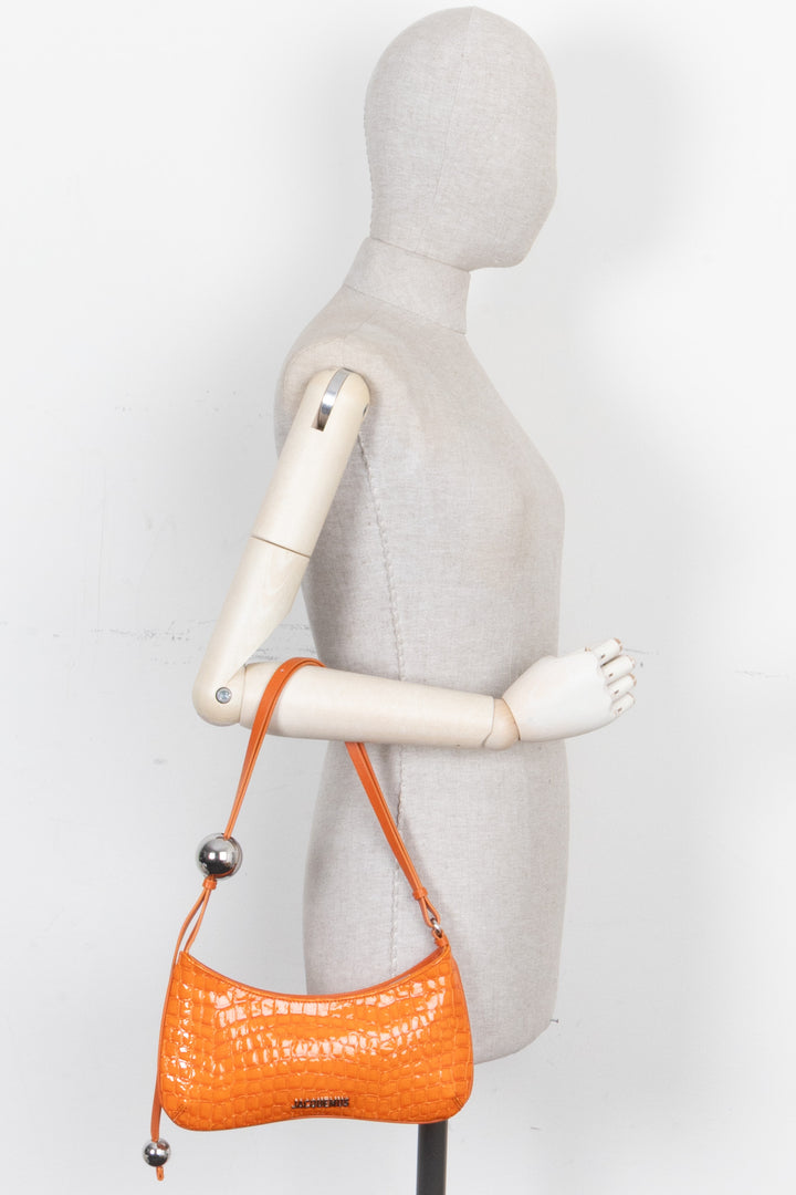 JACQUEMUS Le Bisou Perle Shoulder Bag Croc Embossed Orange