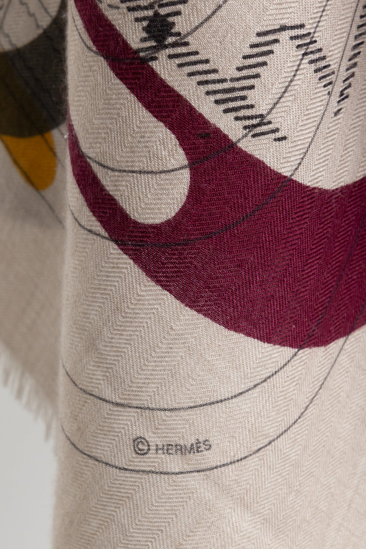 HERMÈS Camails 140 Scarf Cashmere Sand Burgundy