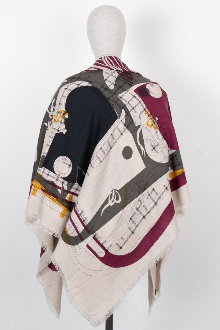 HERMÈS Camails 140 Scarf Cashmere Sand Burgundy