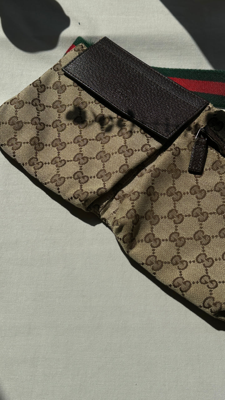 GUCCI GG Double Pocket Belt Bag Canvas Web