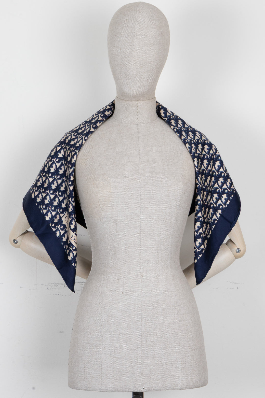 CHRISTIAN DIOR Vintage Oblique Scarf Silk Navy