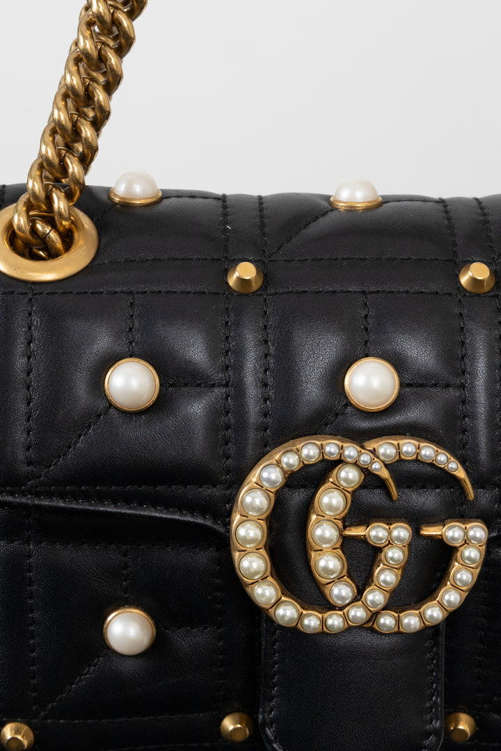 GUCCI Small Pearl Marmont Camera Bag Black