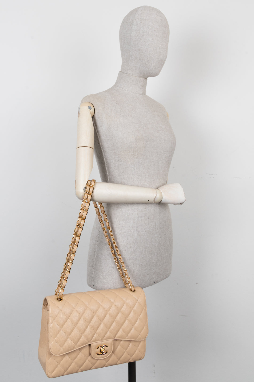 CHANEL Large Double Flap Bag Caviar Beige
