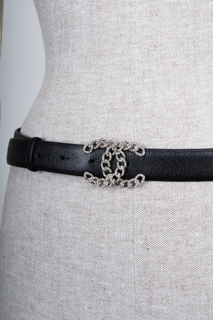 CHANEL Crystal Chain CC Belt Black C21