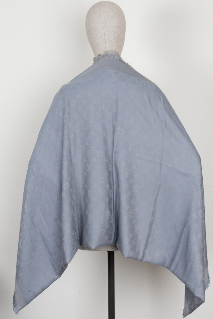 LOUIS VUITTON Fringed Scarf MNG Silk Blue