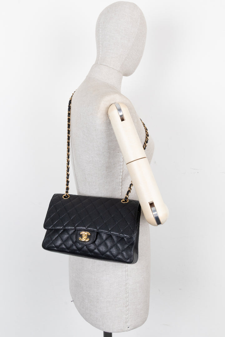CHANEL Medium Double Flap Bag Caviar Black
