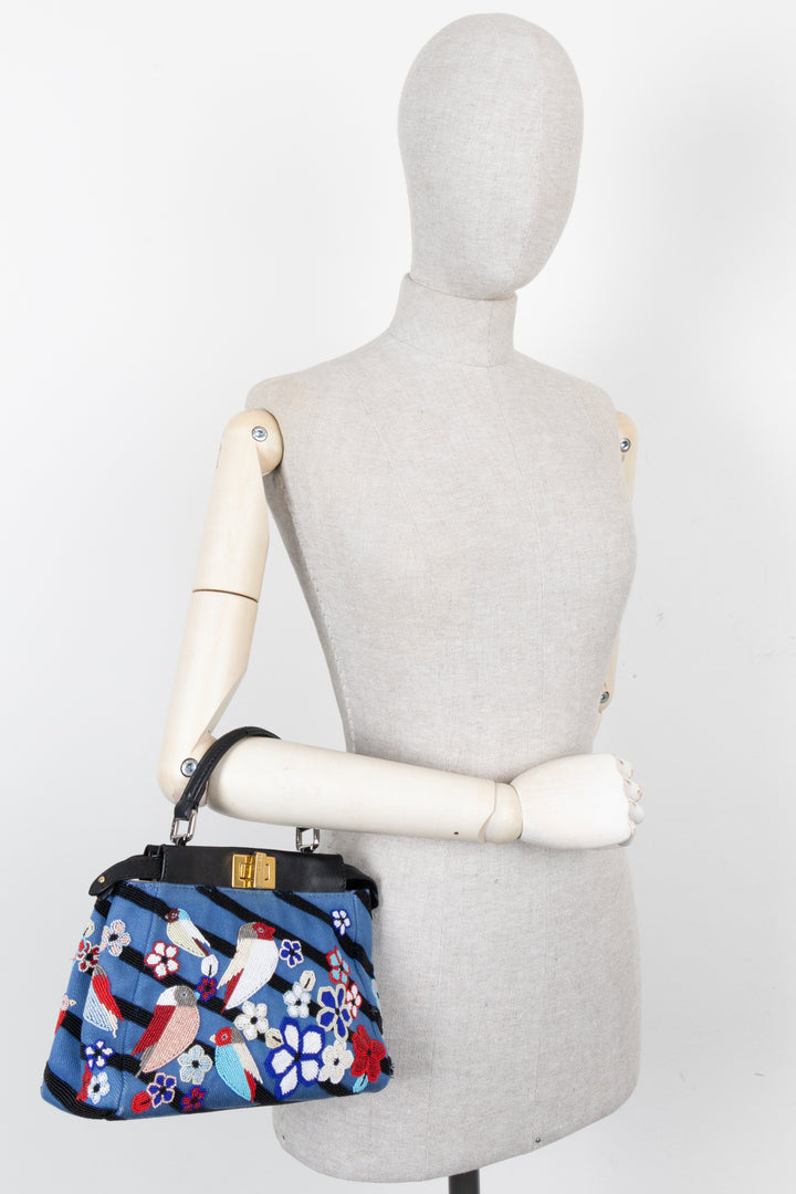 FENDI Mini Peekaboo Beaded Bird Denim